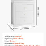 VEVOR Changing Table Dresser, Baby Diaper Change Station with 3 Drawers, Multi-Functional Modern Changing Table Dresser with Storage Organizer Nursery for Children's Room, White
