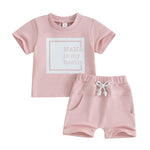 FOCUSNORM Toddler Baby Girl Outfit Newborn Girl Summer Clothes Short Sleeve T Shirt Checkerboard Top Set Elastic Waist Shorts (Cute Pink, 0-6 Months)