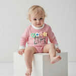 Amnnchya Newborn Baby Girl Romper 3D Flower Fall Winter Clothes Striped Waffle Bubble Sweatshirt Cute Coming Home Outfit (Pink, 12-18 Months)