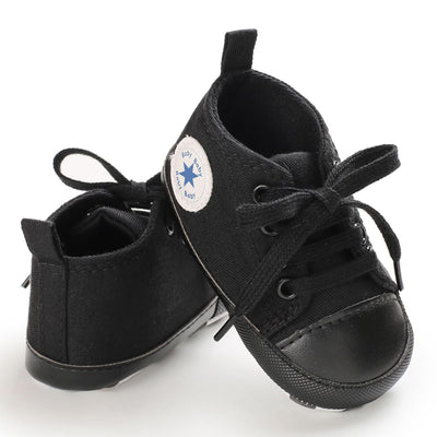 KKIIDDSS Unisex Baby Girls Boys Canvas High-top Shoes, Newborn Infant Anti-Slip Soft Sole Frist Walking Breathable Sneakers (A03/Full_Black_1, 0-6 Months)