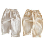 Ashmyova Classic Casual Pants for Boys Thin Cotton Stripe Elastics Waist Spring Summer Trousers Toddler Long Pants 2Pcs Yellow/Khaki Size 3-4 Years