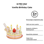 Le Toy Van - Honeybake Childrens Wooden Vanilla Birthday Cake Play Food Pretend Toy | Perfect For Pretend Role Play | Birthday Cake Play Kitchen Role Play Toy (TV273)