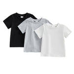 Toddler Baby Girl Boy Short Sleeve T Shirt Top 3Pcs Basic Solid Color Cotton Tee Shirts Blouse 6M-5Years Old (Black White Gray, 6-12 Months)