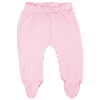 123 Bear Baby Soft Cotton Spandex Pants with Feet (Pink, 0-3 Months)
