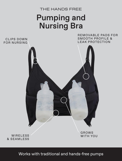 Motherhood Maternity Women's Hands Free Pumping Seamless Nursing Bra, Black, Large