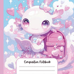 Composition Notebook Wide Ruled Cute Kawaii School Supplies Axolotl Backpack Pastel Pink Purple for Girls Teens Kids Lined Journal for Writing | ... Students Work | Japanese | 3rd Grade Diary