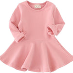 Toddler Baby Girls Long Sleeve Cotton Dress Solid Ruffle Tops