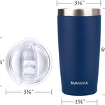 SUNWILL Travel Coffee Tumbler 20 oz, Insulated Mug with Lid, Stainless Steel Cup for Outdoor, Powder Coated Navy