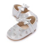 LAFEGEN Baby Girls Mary Jane Flats with Bownot Non Slip Soft Sole PU Leather Newborn Infant Toddler First Walker Cirb Dress Shoes(12-18 Months Toddler 16 Silver)