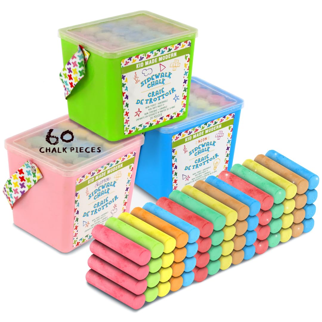 Kid Made Modern Non Toxic Sidewalk Chalk Bucket (24 Count) - Washable Colored Chalk Bulk Set for Kids and Toddlers Outdoor Games