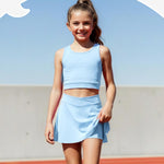 PATPAT Girls Skirt Sets Size 5-6 Years, Sky Blue Crop Tank Tops and Elastic Waisted Skorts 2 Piece Outfits, Girls Workout Outfits, Activewear Athletic Sets Summer Clothes
