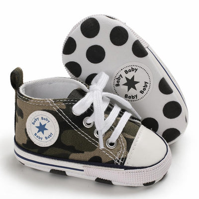 KKIIDDSS Unisex Baby Girls Boys Canvas High-top Shoes, Newborn Infant Anti-Slip Soft Sole Frist Walking Sneakers (A03/Army Green,0-6 Months)