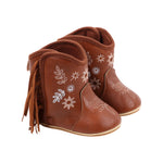 Covvoliy Baby Boys Girls Western Cowboy Boots Non-Slip Soft Sole PU Booties First Walker Crib Outdoor Shoes for Toddler (Light Brown Floral, 6-12 Months)