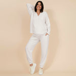 Motherhood Maternity Women's Long Sleeve V-Neck Scuba Pullover Nursing Hoodie, Winter White, Small