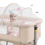 nordmiex 3in1 Bedside Crib for Girl or Boy, Bedside Sleeper for Baby Portable and Adjustable Crib with Mosquito net for Newborn Baby,Deep Khaki