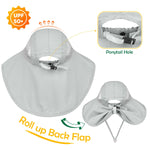 Kids Sun Hat UPF50+ Summer Beach Play Sun Protection Hats with Neck Flap for Ages 5~14 Girls Boys (Light Grey)