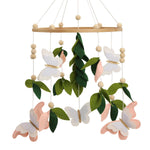 Butterfly Mobile for Crib - A Beautiful Butterfly Handmade Crib Mobile with Green Leaves, Pink, White and Gold Detail for a Nature or Wildflower Theme Nursery