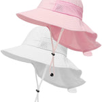 2-Pack Toddler Baby Sun Hat Summer UPF 50+ Protection for Boys Girls Kids Adjustable Beach Hats with Bucket Wide Brim Age 1-7 Years Outdoor(Small,Pink + White)