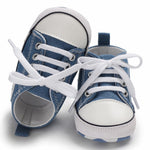 KKIIDDSS Unisex Baby Girls Boys Canvas High-top Shoes, Newborn Infant Anti-Slip Soft Sole Frist Walking Sneakers (A02/Little Blue,0-6 Months)