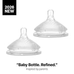 Comotomo Silicone Replacement Nipples for Baby Bottle Gen 2 (2026 Release) - Soft, Silicone Nipples with Dual Anti-Colic Vents Designed for Natural Latch (Pack of 2), Fast Flow (6+ Months)