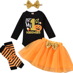 Baby Girl Halloween Costumes My 1st Halloween Outfits Romper+ Tutu Skirt+ Striated Leg Warmer+ Bunny Headband Outfit Set