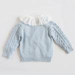 Baby Girls Cable Knit Cardigan Sweater Crewneck Embroider Cardigan Button Warm Jacket Coat for Toddler Blue