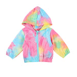 Emmababy Tie Dye Sweatshirt Jacket Baby Girl Hoodie Zipper Long Sleeve Rainbow Print Coat Toddler Hooded Zip Up Outerwear (Colorful, 9-12 Months)
