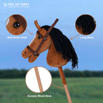 ROCK MY BABY Hobby Horse Plush Stuffed Stick Horse with Award Ribbon for Boys and Girls 3+ Fun Toys for Pretend Play (Golden Brown) CPC Certified
