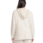 Motherhood Maternity Women's Long Sleeve Fleece Tunic Pullover Pregnancy Hoodie with Side Slits and Kangaroo Pocket, Antique White, Small