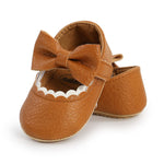 LAFEGEN Baby Girls Mary Jane Flats with Bownot Non Slip Soft Sole PU Leather Newborn Infant Toddler First Walker Cirb Dress Shoes, 0-6 Months Infant, 13 Brown
