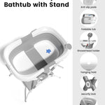 BALLA BALEIN Baby Bathtub with Stand, 2-in-1 Collapsible Bath Tubs for Newborn to Toddler, Infant Bathtub with Folding Stand, Portable Bathtub for Baby Including Soft Cushion, Storage Pad