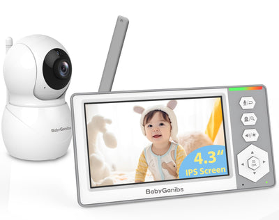 Baby monitor with camera and display showing a child, on a white background