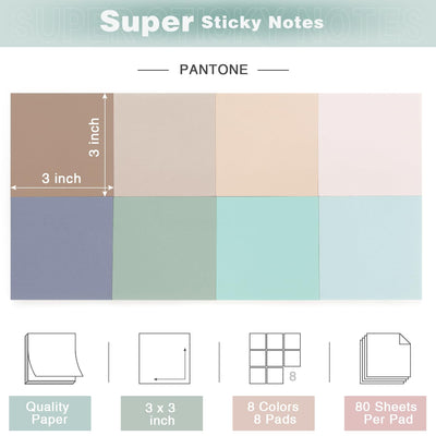 Vintage Colors Sticky Notes 3x3 inch, 8 Pads, Self-Stick Note Pads, Super Sticky Self-Adhesive Sticky Notes, 8 Pads/Pack, 80 Sheets/Pad
