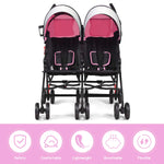 HOMGX Lightweight Double Stroller, Easy Fold Baby Stroller with 5-Point Safety Harness, Cup Holder, Compact Travel Stroller for Airplane, Pink