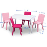 Delta Children Kids Table and Chair Set (4 Chairs Included), White/Pink