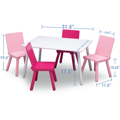 Delta Children Kids Table and Chair Set (4 Chairs Included), White/Pink