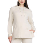 Motherhood Maternity Women's Long Sleeve Fleece Tunic Pullover Pregnancy Hoodie with Side Slits and Kangaroo Pocket, Antique White, Small