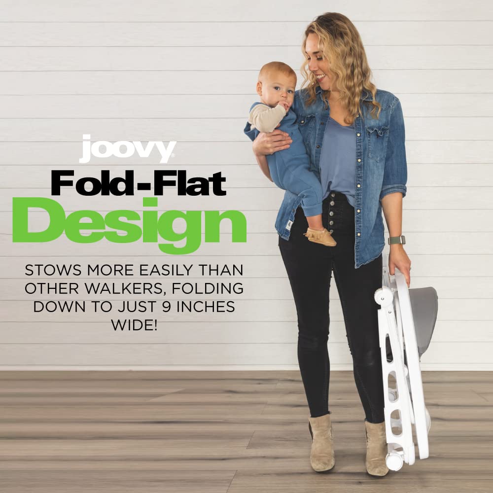 Joovy Spoon Baby Walker & Activity Center Featuring Three Adjustable Heights, Extra-Large Tray, and 30 lb Weight Capacity - JPMA Safety Certified, Charcoal