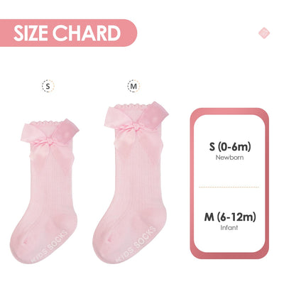 Boonbery Baby Knee High Socks Girl Non Slip Toddler Stockings Cotton Bow Ruffle Newborn Long Socks Infant Dress Sock 0-6M/6-12M/1-3Y