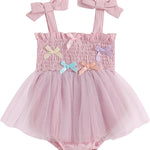Murnouche Newborn Baby Girl Romper Dress Summer Clothes Boho Photoshoot Outfits with Headband