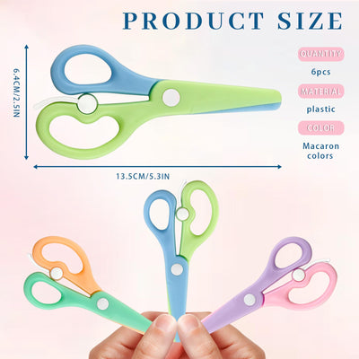 GAUENEEN 6 Pcs Plastic Safety Scissors, Dual-Color Spring Scissors for Art Projects and Paper Craft Supplies, Macaron colors