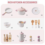 ROBOTIME Wooden Play Kitchen Set, Pretend Play Kitchen Set for Kids with Realistic Design, Kids & Toddlers Kitchen Playset with Dishwasher, Toy Kitchen Set for Boys and Girls Ages 3+ (Pink)