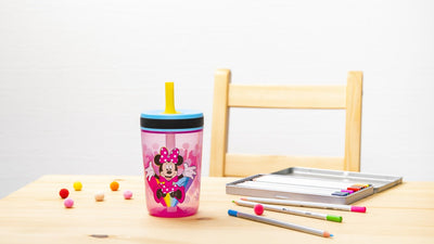 Zak Designs Disney Kelso Tumbler 15 oz Set (Minnie Mouse) Leak-Proof Screw-On Lid with Straw, Made of Durable Plastic and Silicone, Perfect Bundle for Toddlers, Kids