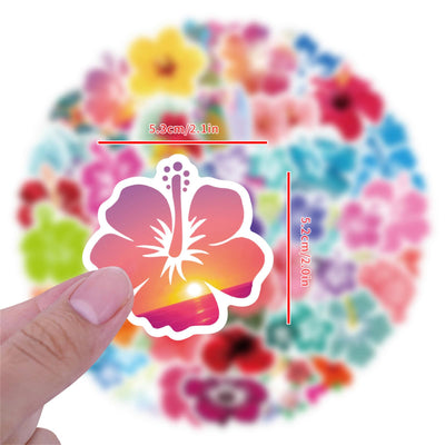 60PCS Hibiscus Waterproof Stickers for Water Bottles Laptop Journal, Floral Decals for Girls Adults Beautiful Plants Waterproof Vinyl Decals for Kids Teens Adults (Colourful-1)