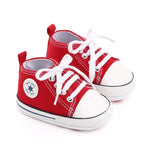 KKIIDDSS Unisex Baby Girls Boys Canvas High-top Shoes, Newborn Infant Anti-Slip Soft Sole Frist Walking Sneakers (A01/Red Rubber Sole,6-12 Months)