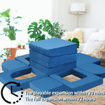 Frxeyaliz 12PCS Modular Kids Play Couch Child Convertible Building Fort Sofa and Cushion DIY Floor Sofa for Playroom Bedroom (Blue)