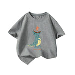 Toddler Baby Boys Girls Graphic T-Shirt Tops Oversized Shirt Kids Funny Cute Dinosaur Printed (Grey, 12-18 Months)