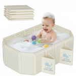 Foldable Baby Bathtub for Ages 0–6, Toddler Bath Tub for Shower, Collapsible Kids Bathtub with 4 Support Legs, Anti-Slip Bottom & Dual Drain Holes, Portable Travel Bath, Easy Storage (Off-White)