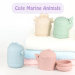 Ginbear Silicone Baby Bath Toys, Non-Toxic Mold Free Infant Squirty Bathtub Toys for Toddlers 6 Months+, Pack of 4 (Marine)