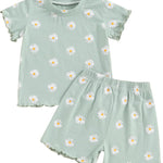 fhutpw Toddler Baby Girls Summer Outfits Daisy Ruffle Short Sleeve T-Shirts Tops Floral Shorts 2Pcs Clothes Set 6M-4T